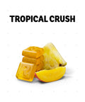 Tropical Crush flavor bars and a pineapple slice on a white background with the text 'TROPICAL CRUSH' above them.